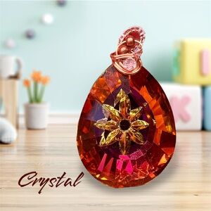 ❤️Stunning orange titanium crystal with wire wrapping bead pendant